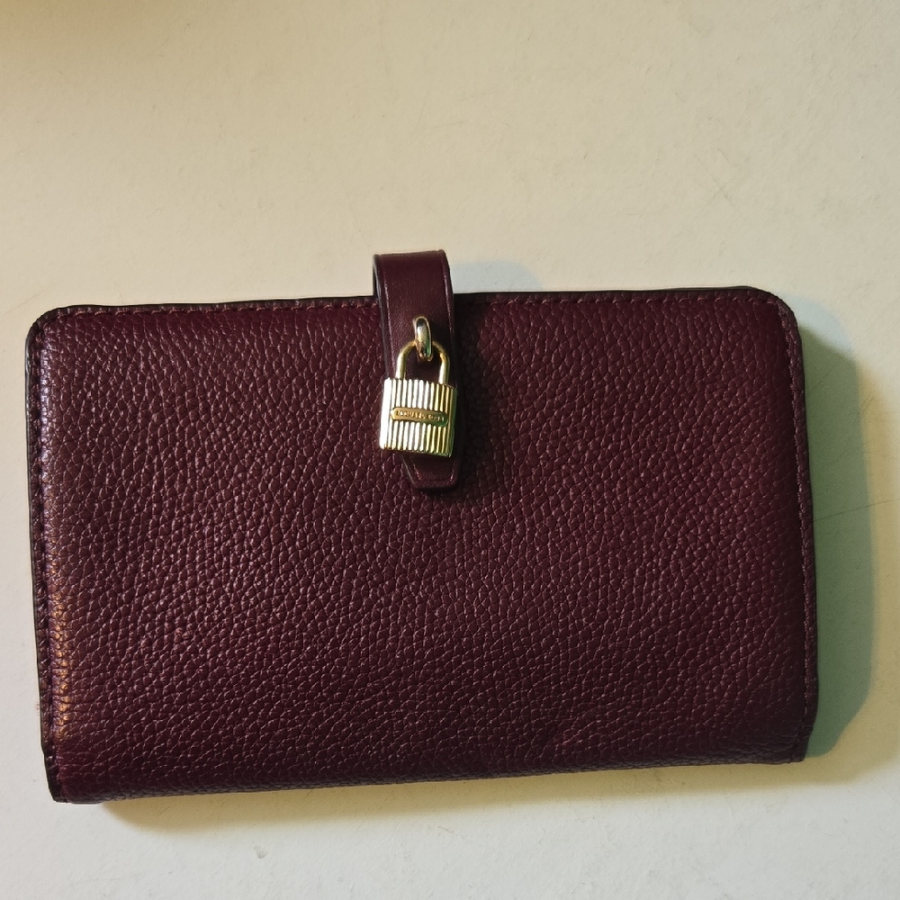 Michael Kors Burgundy Leather Wallet with Gold Zipper